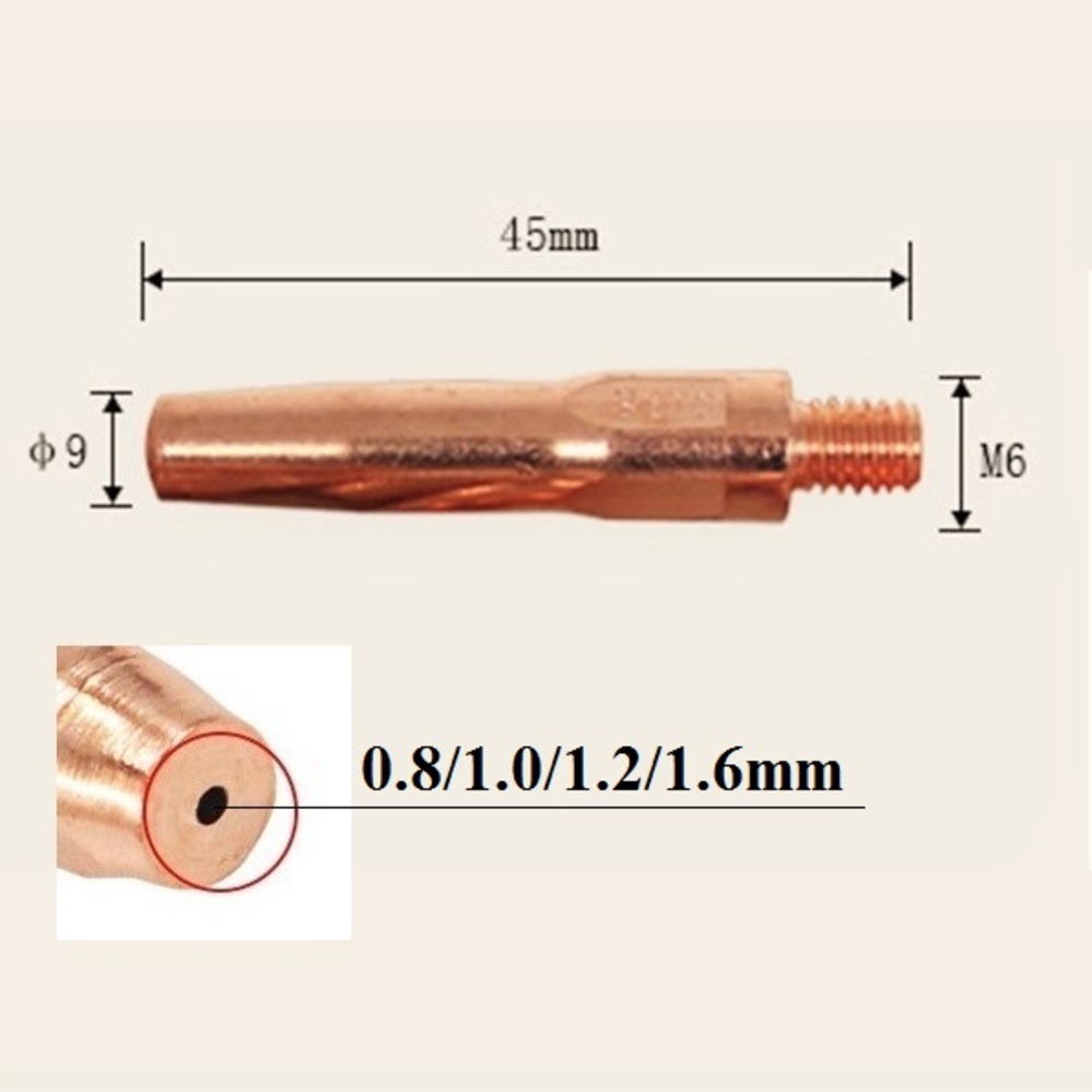 Bép hàn mig M6x45x0.8/1.0/1.2/1.6mm - Vỉ 10 cái