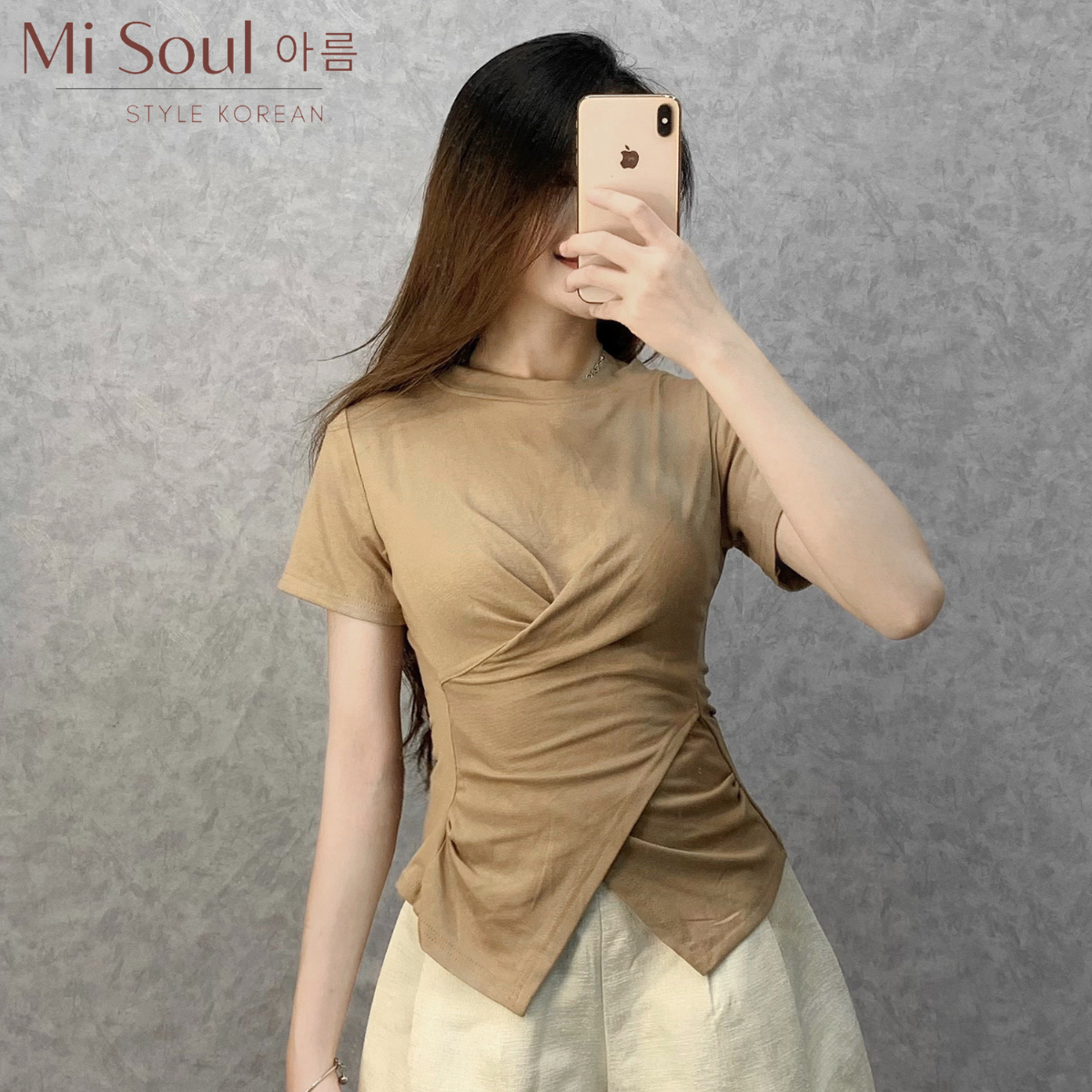 Áo Thun Xoắn Eo Cổ Tròn MiSoul BigSize , Áo Cộc Tay BigSize Vạt Chéo 199