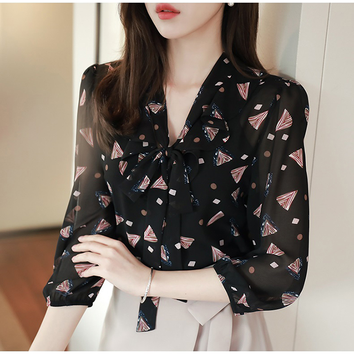 [HCM]Áo Sơ Mi Nữ In Họa Tiết Thời Trang