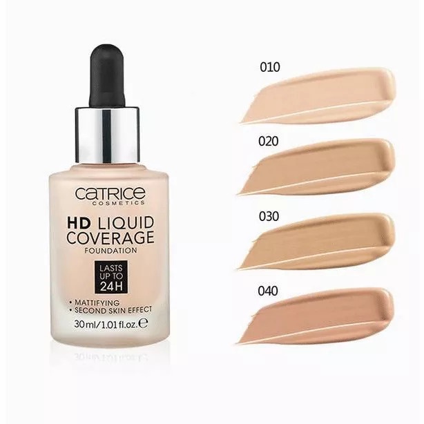 Kem nền kiềm dầu Catrice HD Liquid Coverage Foundation 24h che phủ tốt 30ml