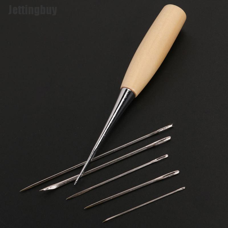 Jettingbuy 10pcs Leather Sewing Needles Stitching Needles Kit Thread Thimbles Shoes Tool