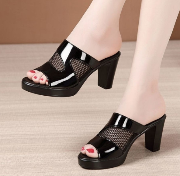 dép cao gót phối lưới