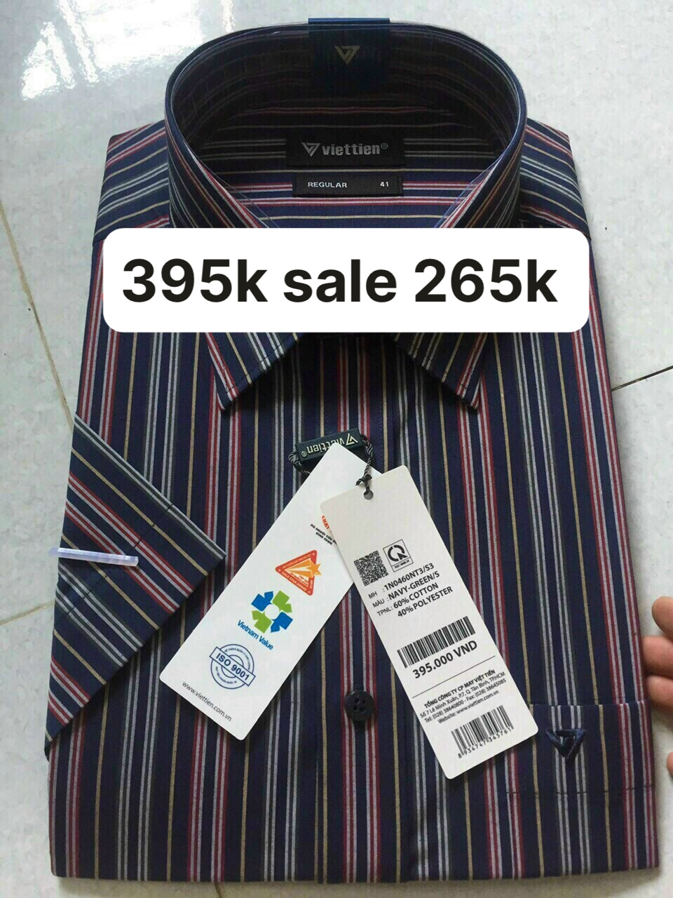 Việt tiến áo sơ mi ngắn tay giá mác 395k sale 265k- còn ít sale sập sàn