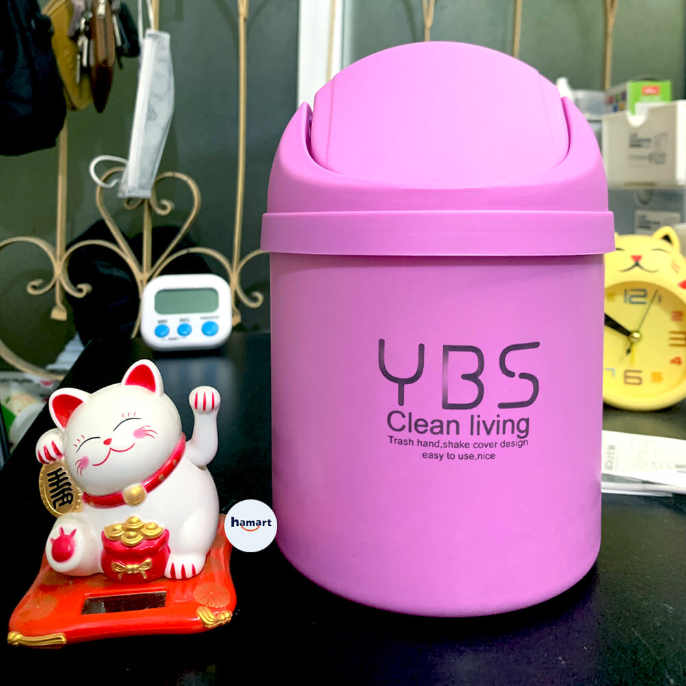 Thùng Rác Mini Để Bàn YBS Thùng Rác Nhỏ Cute Có Nắp Đậy Tiện Lợi 3 Màu Lựa Chọn