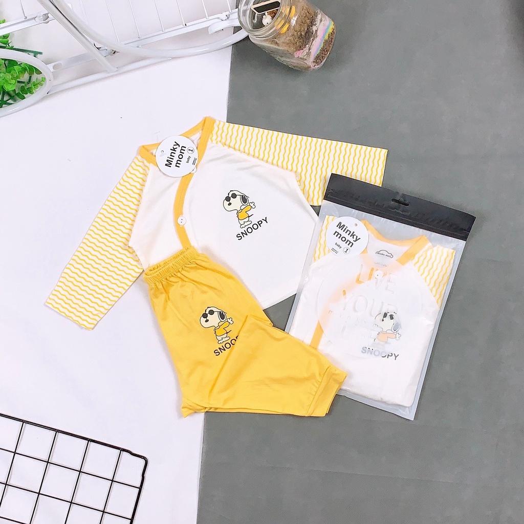 Bộ Quần Áo Sơ Sinh Cài Chéo Minky Mom .
