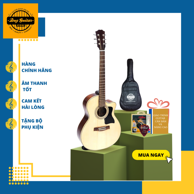 Đàn guitar Acoustic dáng khuyết DJ150 gỗ Hồng Đào solid, được sản xuất thủ công, âm thanh vang tốt, chất lượng đảm bảo - Duy Guitar Store