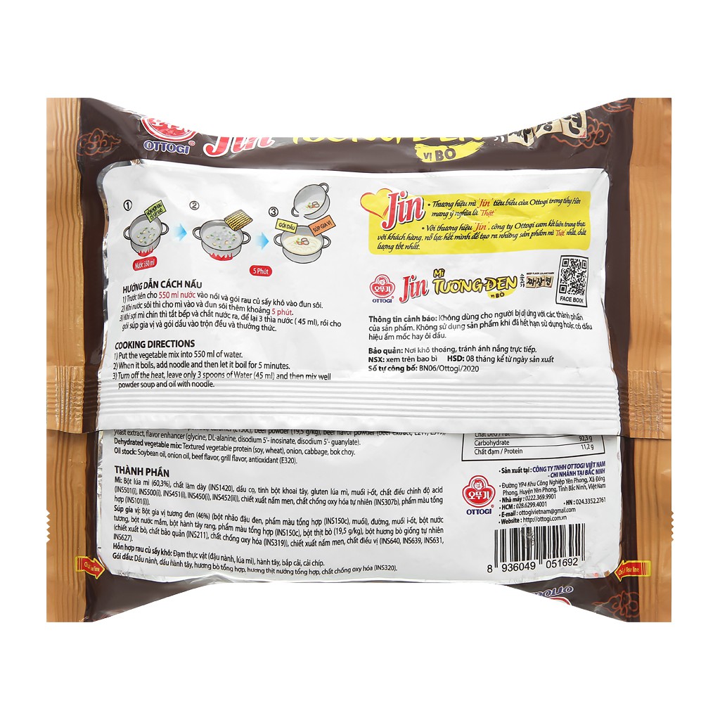 Combo 5 gói Mì Tương Đen vị bò Otoki 135gx5