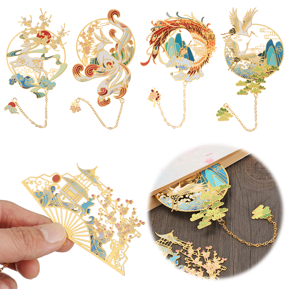 CHANFEN School Office Supplies Tassel Pendant Chinese style Retro Book Clip Pagination Mark Painted Brass Bookmark