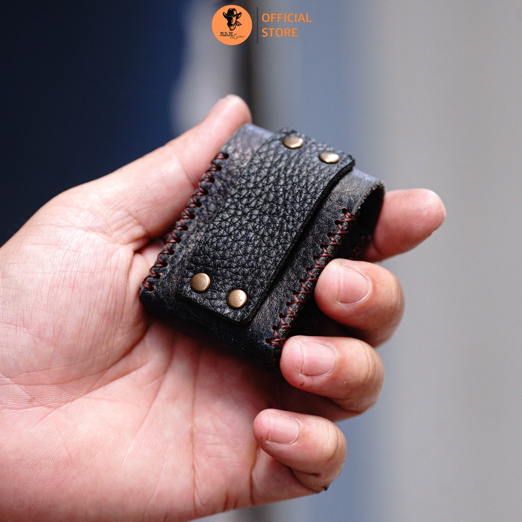 Bao da Siêu bền Zippo Da Bò Màu Đen Vân Hạt RAM Leather
