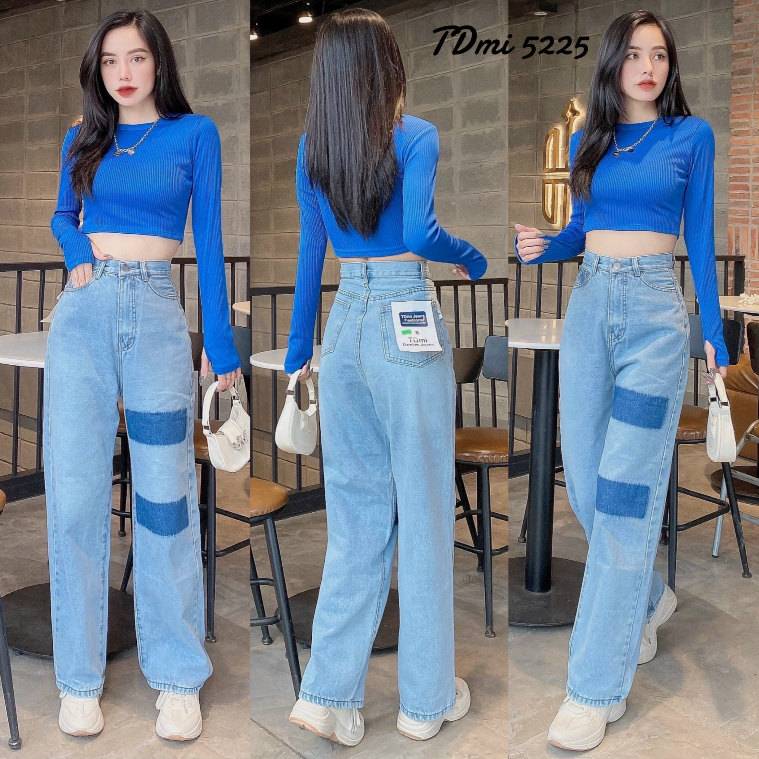 Quần jean nữ lưng cao, ống suông rộng phong cách Ulzzang School ADO JEANS