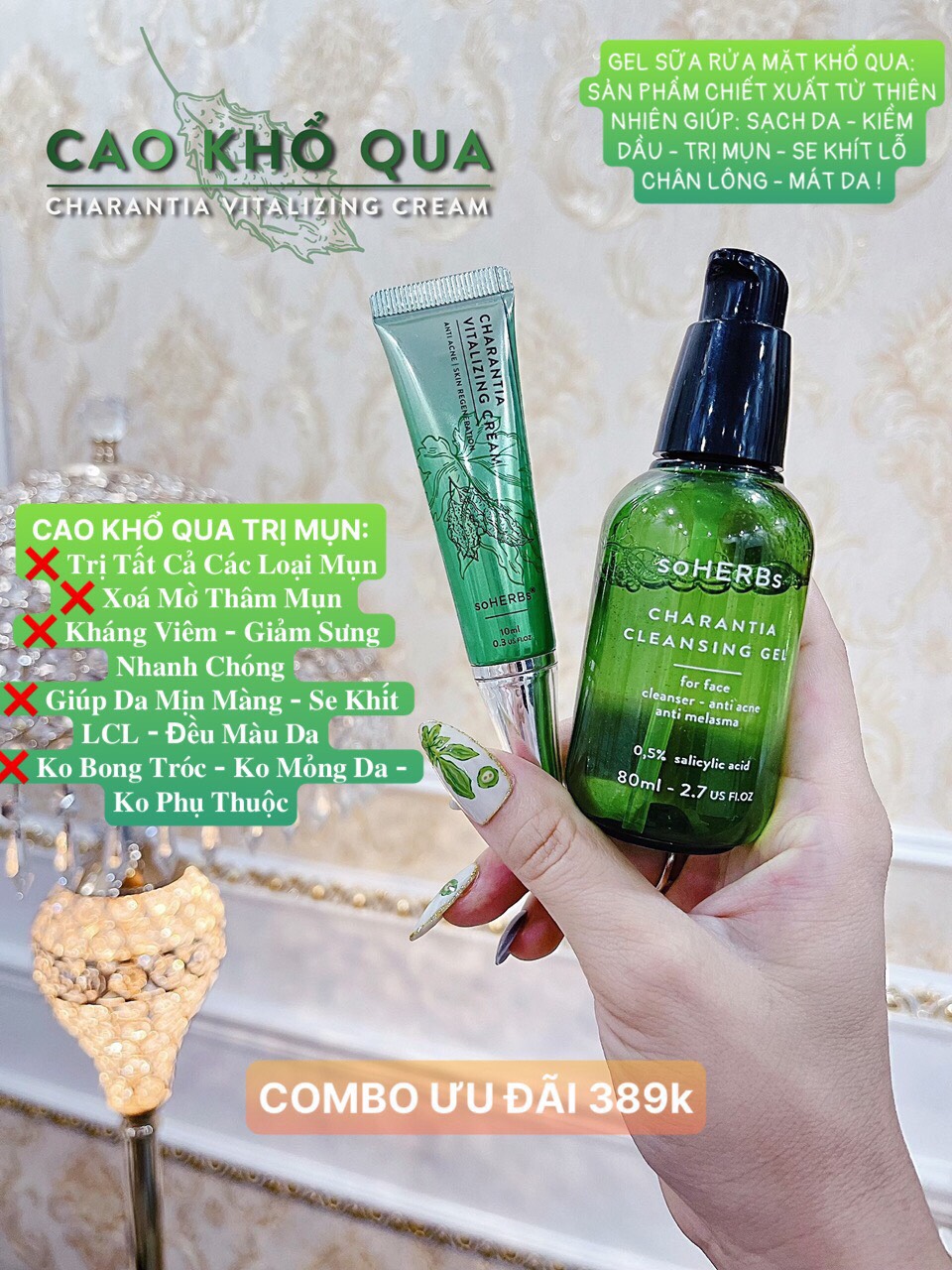 Cao khổ qua soherbs cho da mụn sáng da 10ml