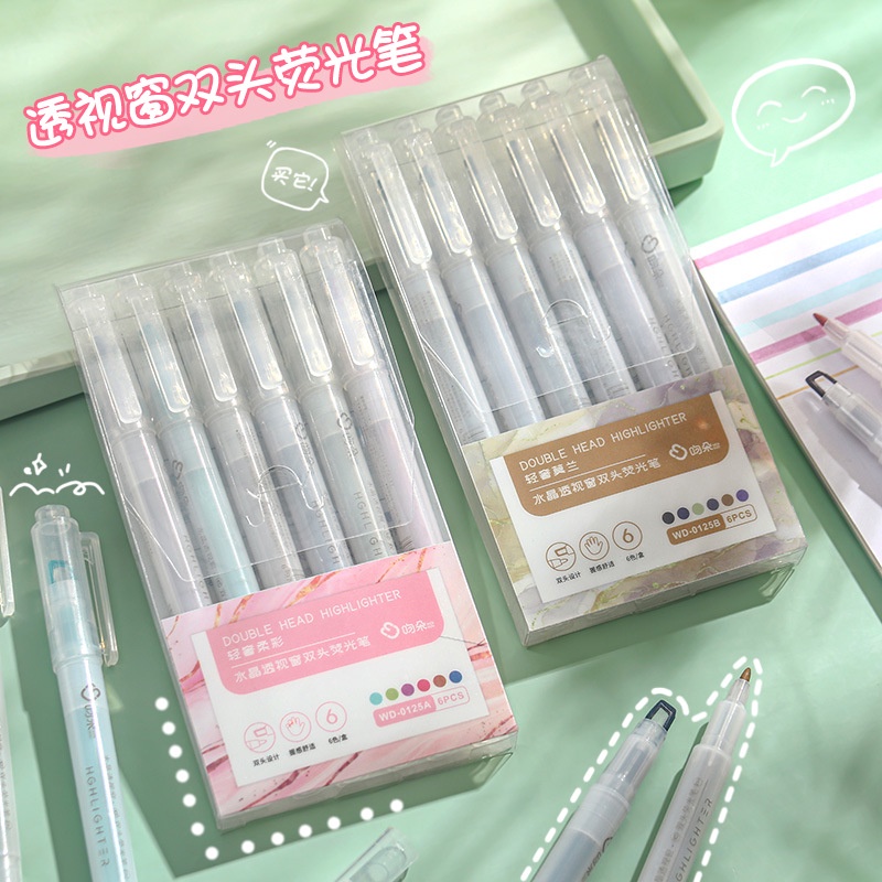 Bút dạ Highlighter Double Head bút đánh dấu hộp 6 cây