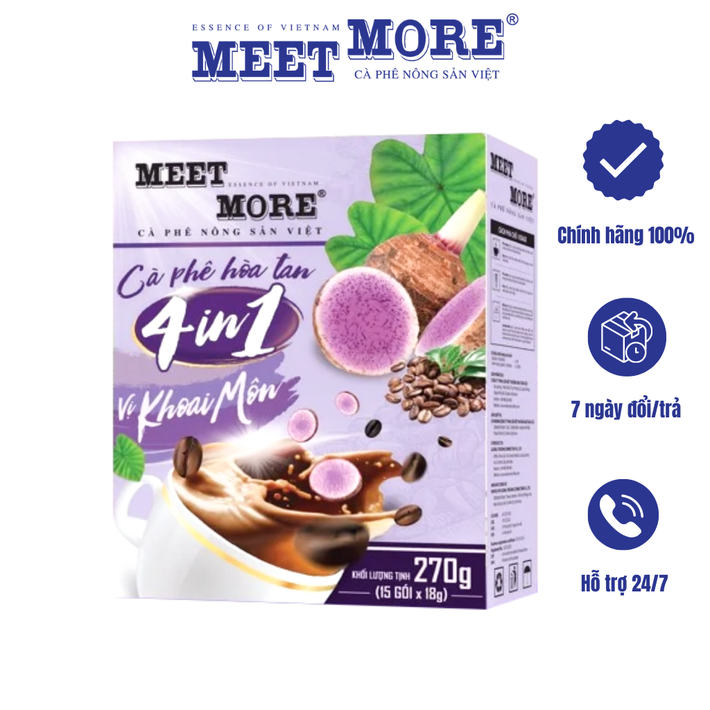 Hộp Cà Phê Hòa Tan Vị Khoai Môn Meet More (15 Gói/ 18 Gram) - Cà phê nông sản Việt