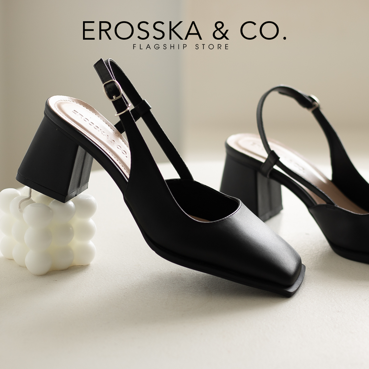 Erosska - Giày cao gót mũi vuông phong cách thanh lịch màu đen - EL025