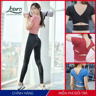 Bộ tập gym yoga nữ Louro, kiểu áo croptop body cổ tim đan chéo có mút kết hợp quần tập legging nữ co giãn - SE90M thumbnail