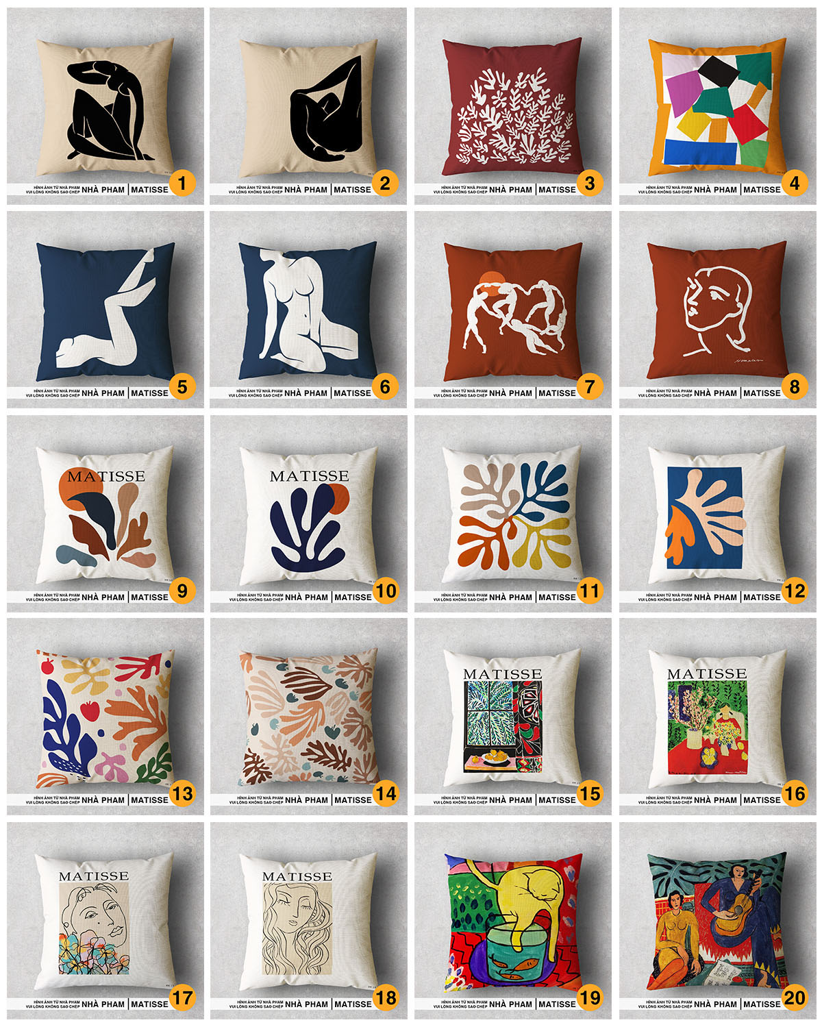 VỎ GỐI TRANG TRÍ SOFA HENRI MATISSE (No01 - No20) (45x45cm)