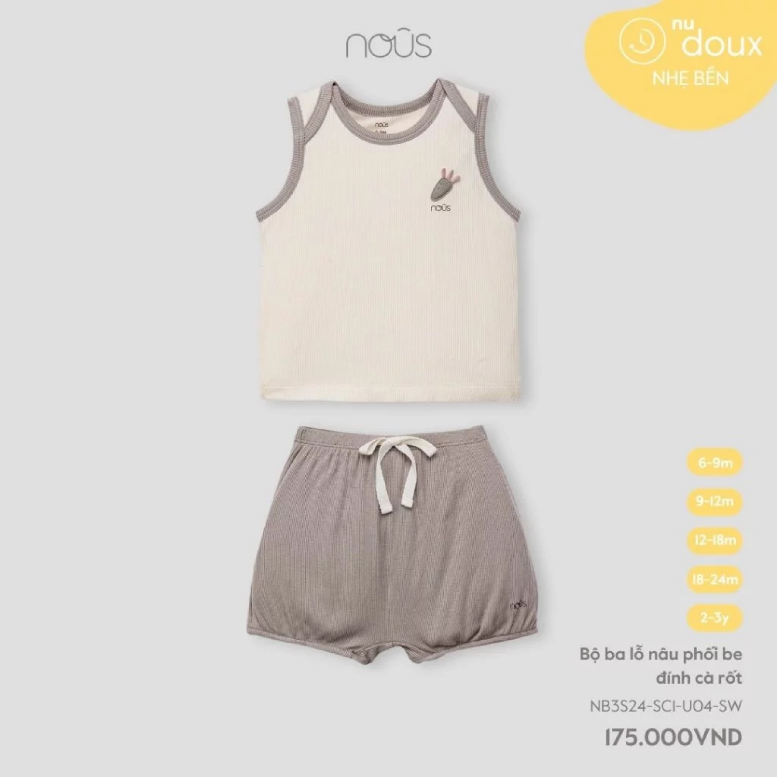 Bộ ba lỗ nous bé trai bé gái cho bé mùa hè size 6m đến 3yrs