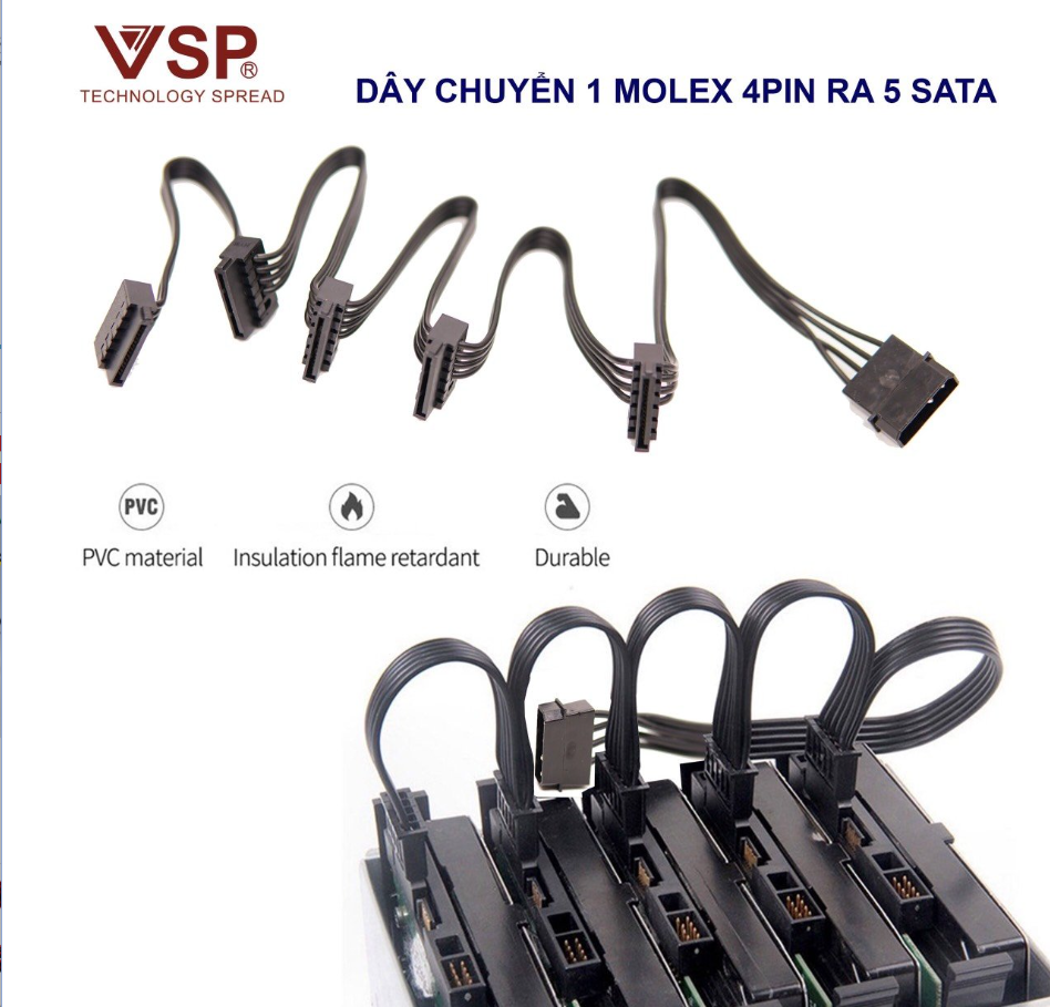 Cáp chuyền nguồn 4 pin ra 5 cổng sata