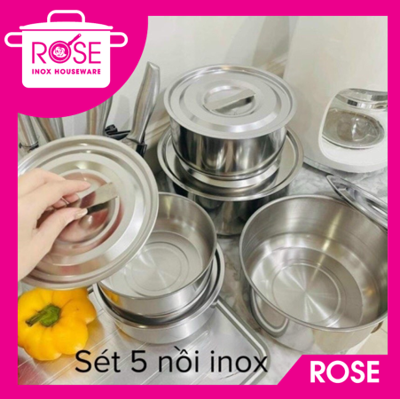 Bộ 5 thau inox có nắp size Đại