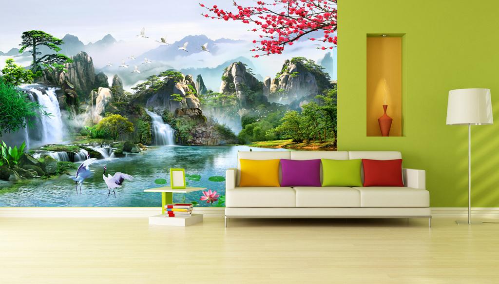 Tranh dán tường phong thủy 3D VTC Tùng hạc diên niên LunaTM-0052 KT 200 x 120 cm