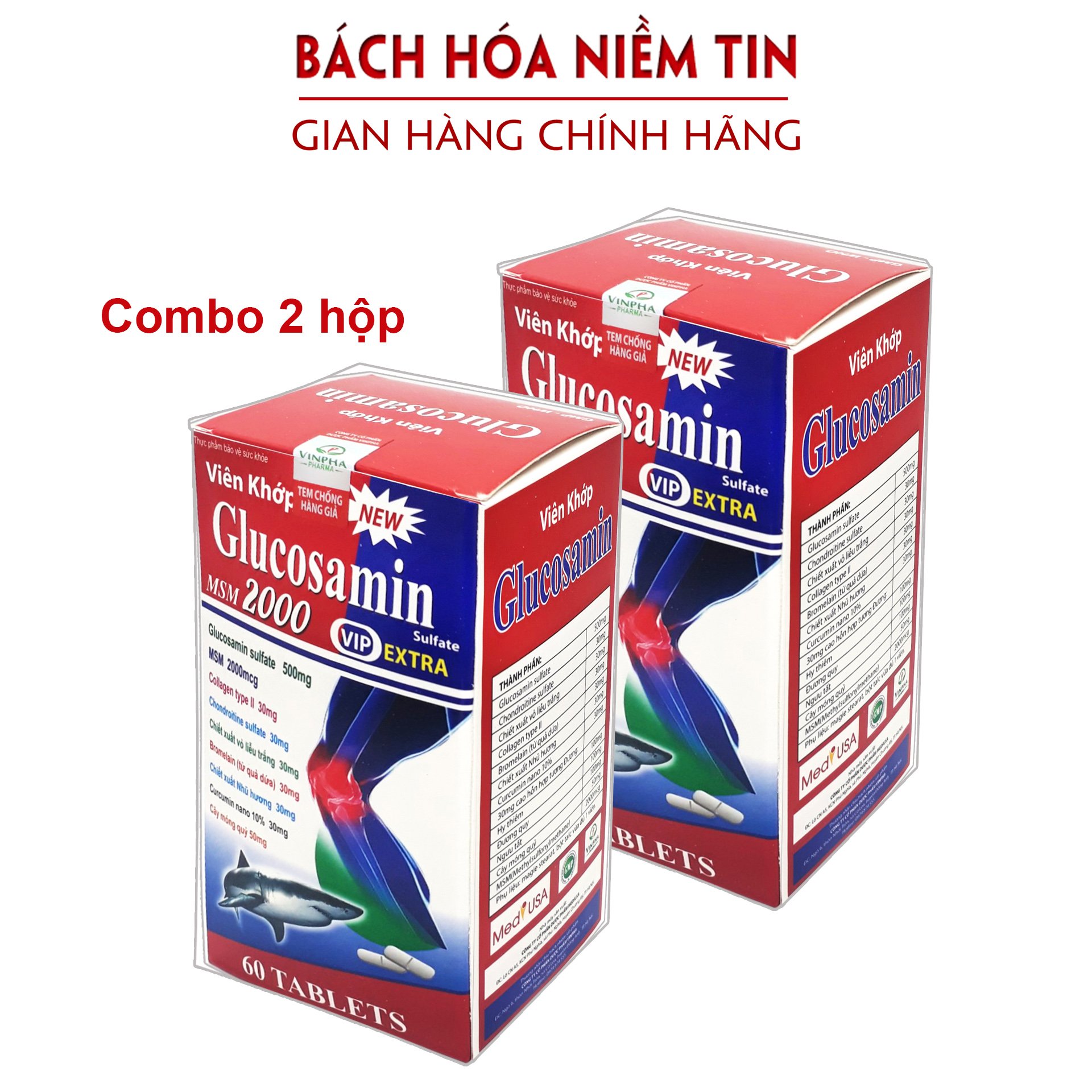 Combo 2 hộp viên khớp glucosamin msm 2000 giảm thoái hóa khớp giảm đau viêm khớp tăng cường dịch khớp giúp khớp cử động linh hoạt