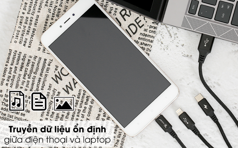 Cáp 3 đầu Lightning Type C Micro 1m Xmobile DR002 Đen ( Like New )