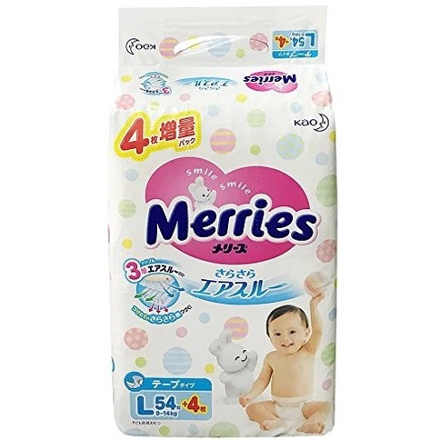 Tã/bỉm Miếng Dán Merries Miếng cộng  Size L 58 (9-14kg)