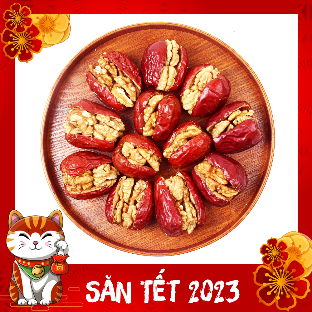 1KG táo kẹp óc chó handmade gồm quả táo đỏ lớn tách hạt, nhân óc chó, nho khô