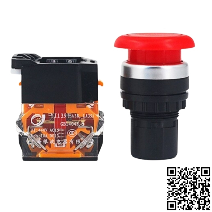 Công tắc nhấn đề LA38-11M phi 22mm đầu nấm dù màu xanh, màu đỏ