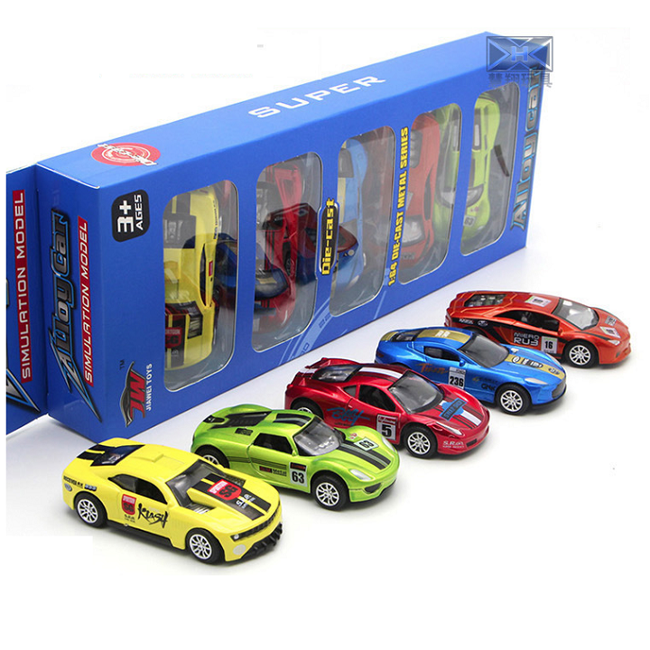 Đồ chơi trẻ em bộ xe ô tô die cast mini bằng kim loại chạy cót gồm 5 xe