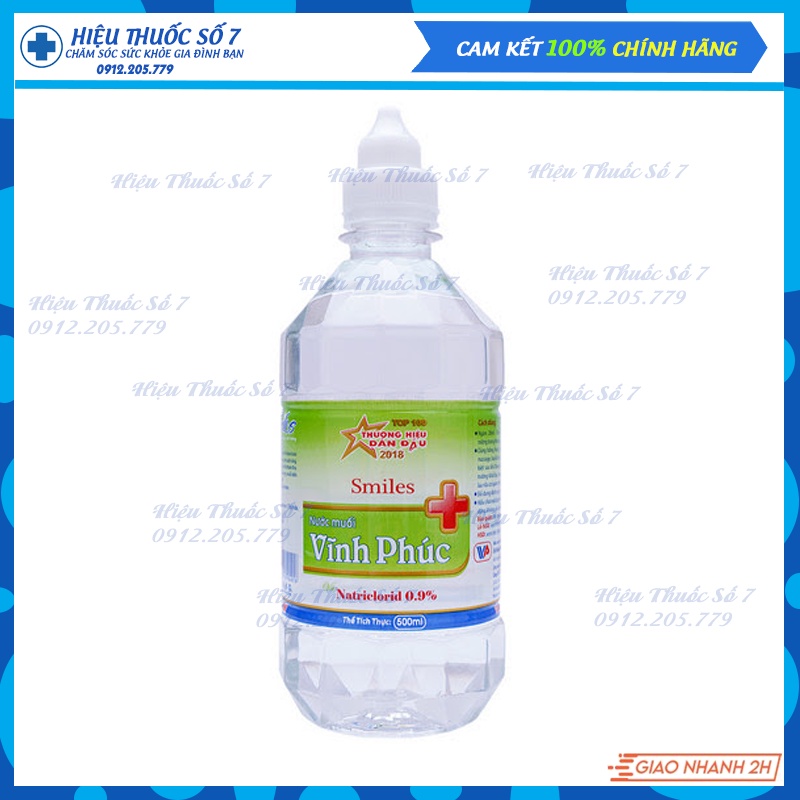 Nước Muối Sinh Lý Vĩnh Phúc Natri Clorid 0.9% Rửa Mũi Sát Khuẩn Chai 500ml