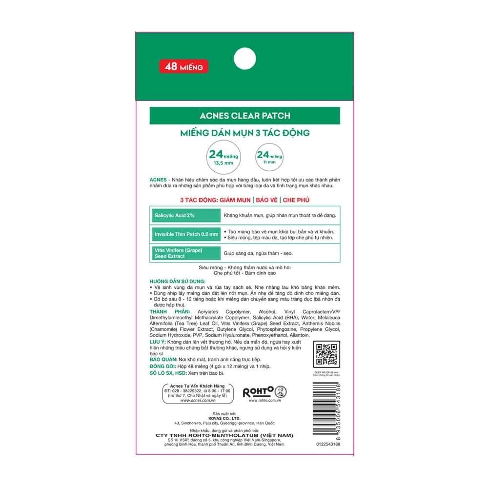 Miếng Dán Mụn Acnes 3 Tác Động Clear Patch 48 Miếng