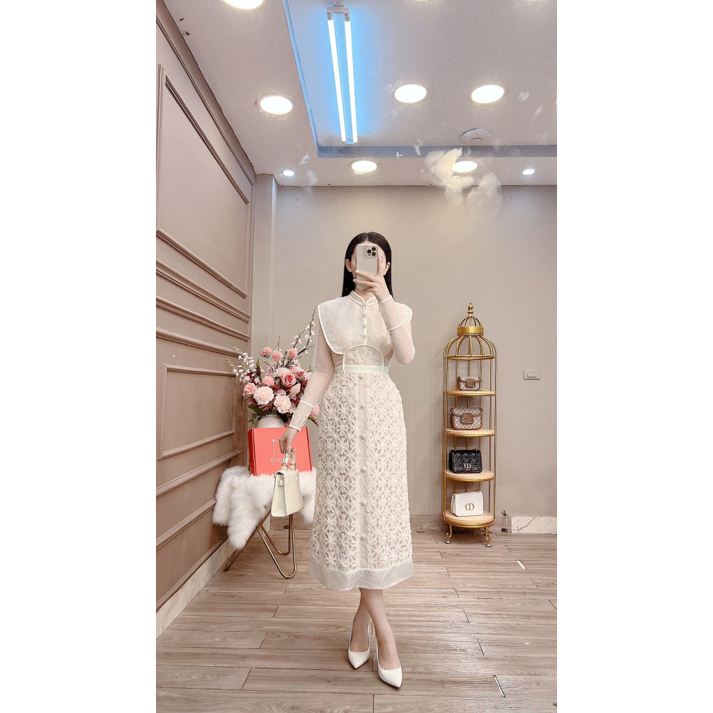 Váy ren phối organza-10110
