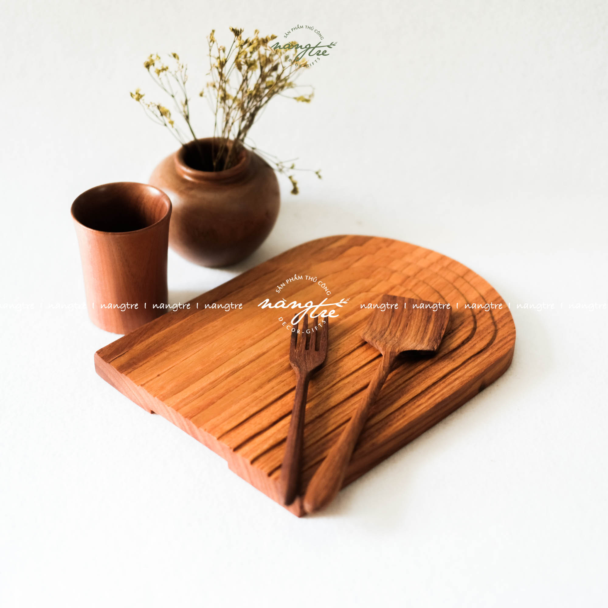 Khay thớt gỗ đỏ trang trí,decor