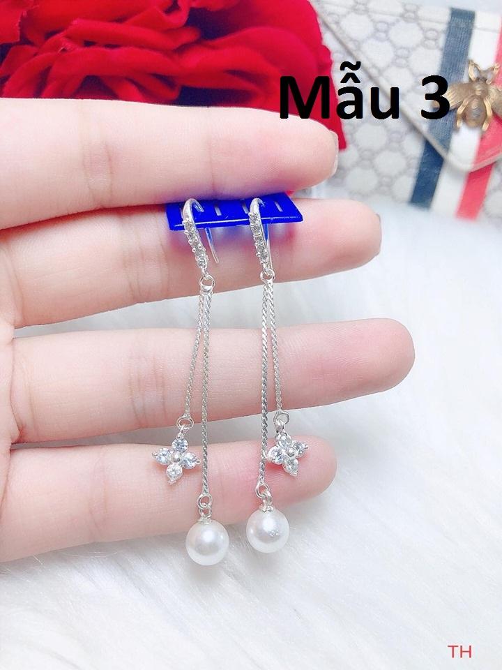 Bông tai bạc móc tua trai thả dài chất liệu bằng bạc s925 MS1085