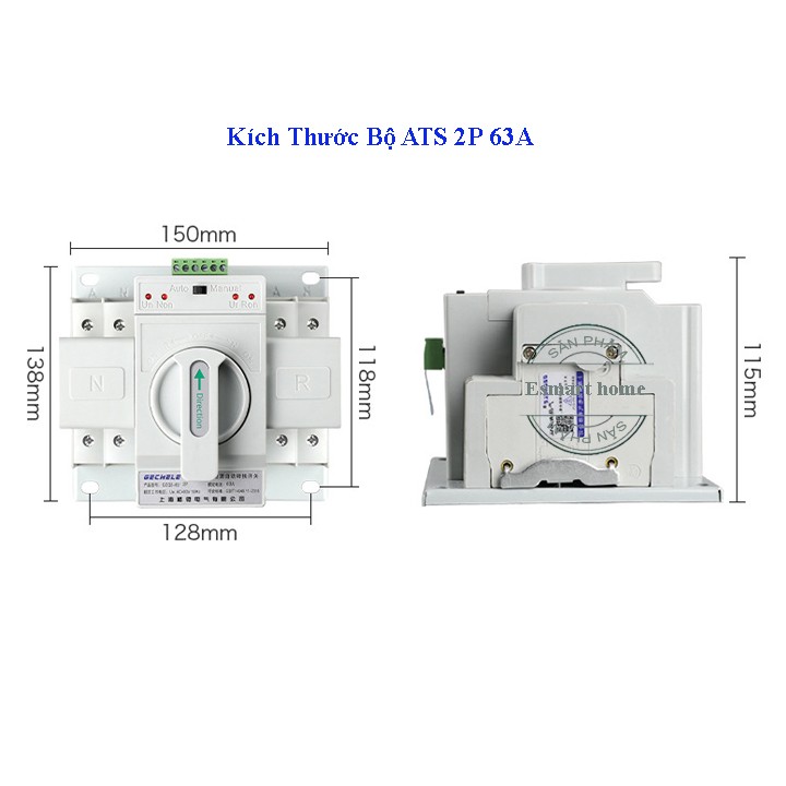 Cầu dao đảo chiều tự động ATS 2P 63A