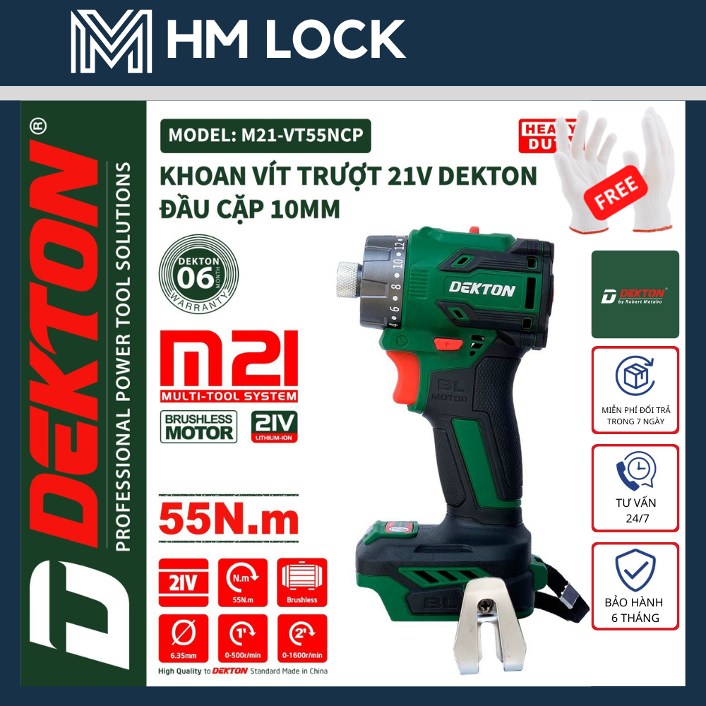 Máy vặn vít trượt pin 21v dekton 55n.m không chổi than - dùng chân pin m21 phổ thông makita - hàng chính hãng - m21-vt55ncp - hm lock