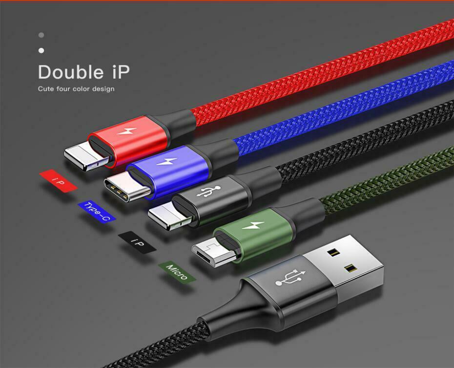Baesus 4 in 1 Multi USB Charger Charging Cable Cord for iPhone Type C Micro USB