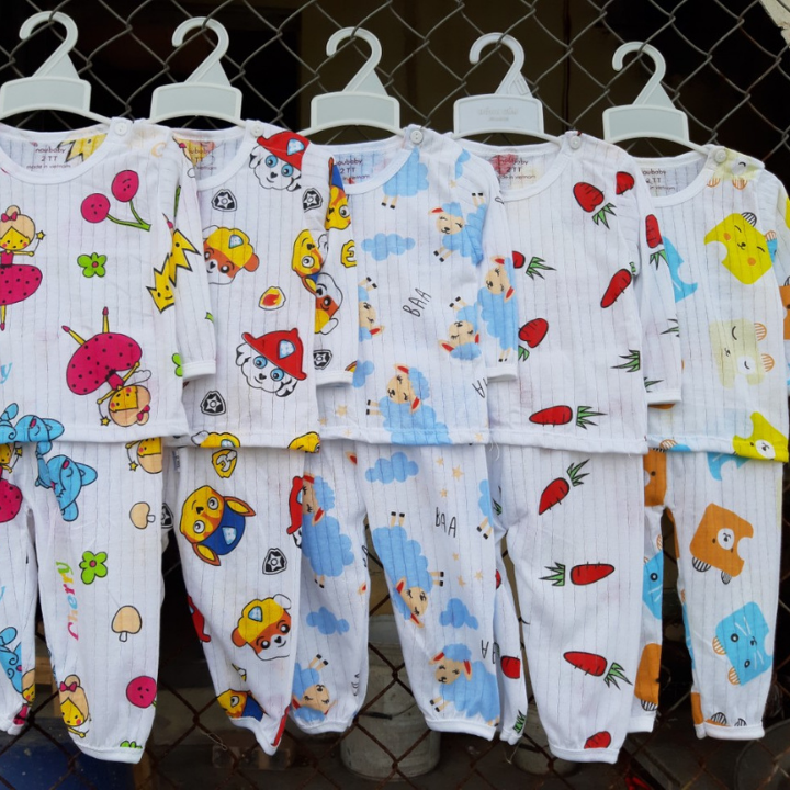 Combo 5 bộ dài cotton giấy cài vai cho bé