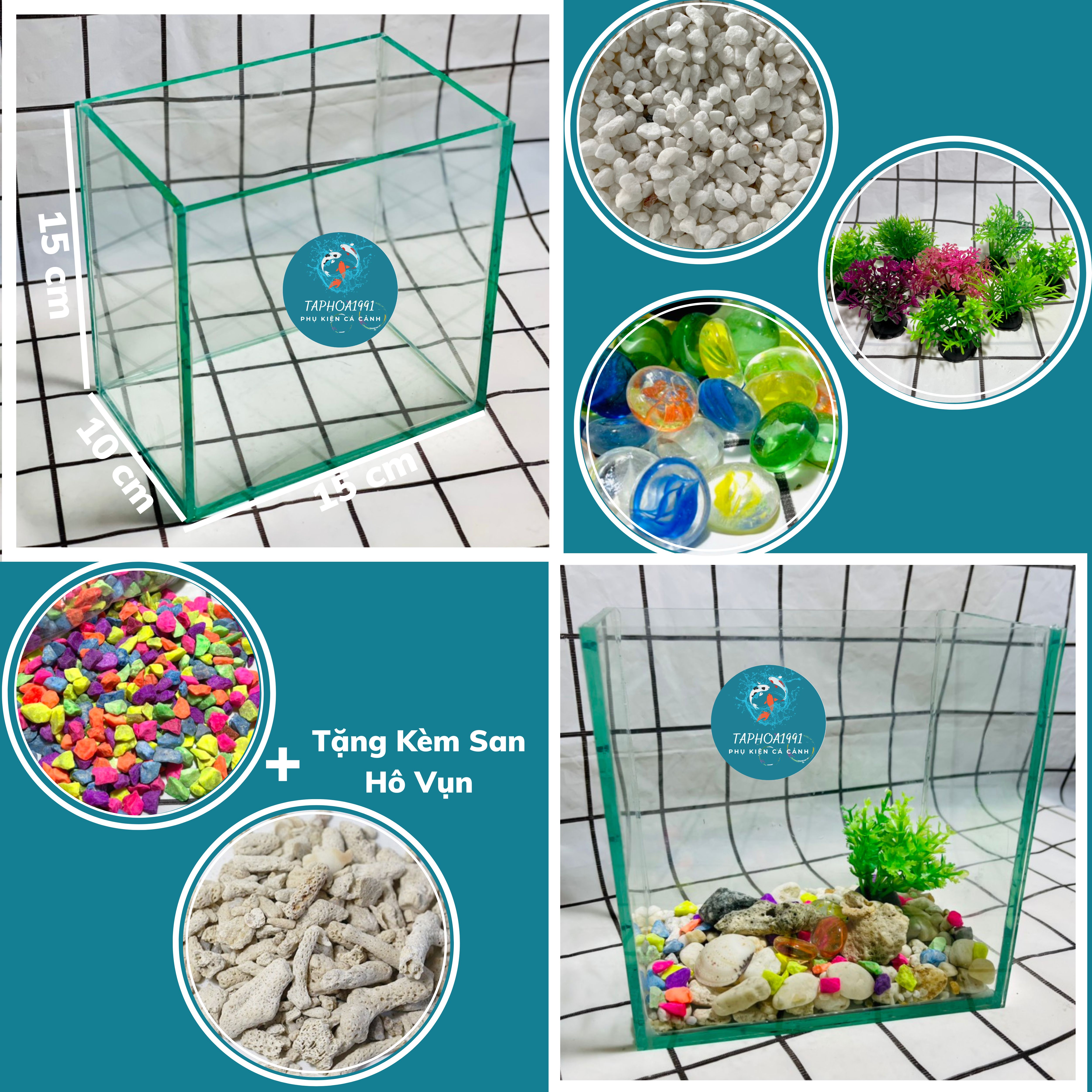 BỘ COMBO FULL PHỤ KIỆN, HỒ KÍNH 4 LY 15*15*10