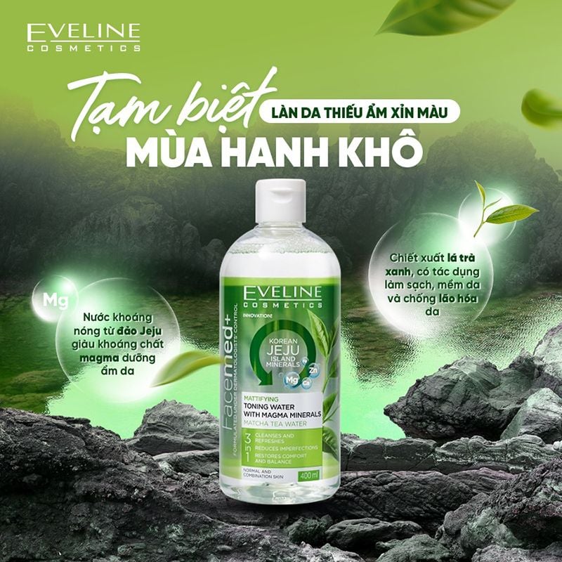 [HCM]Nước hoa hồng kiềm dầu Eveline Facemed 400ml