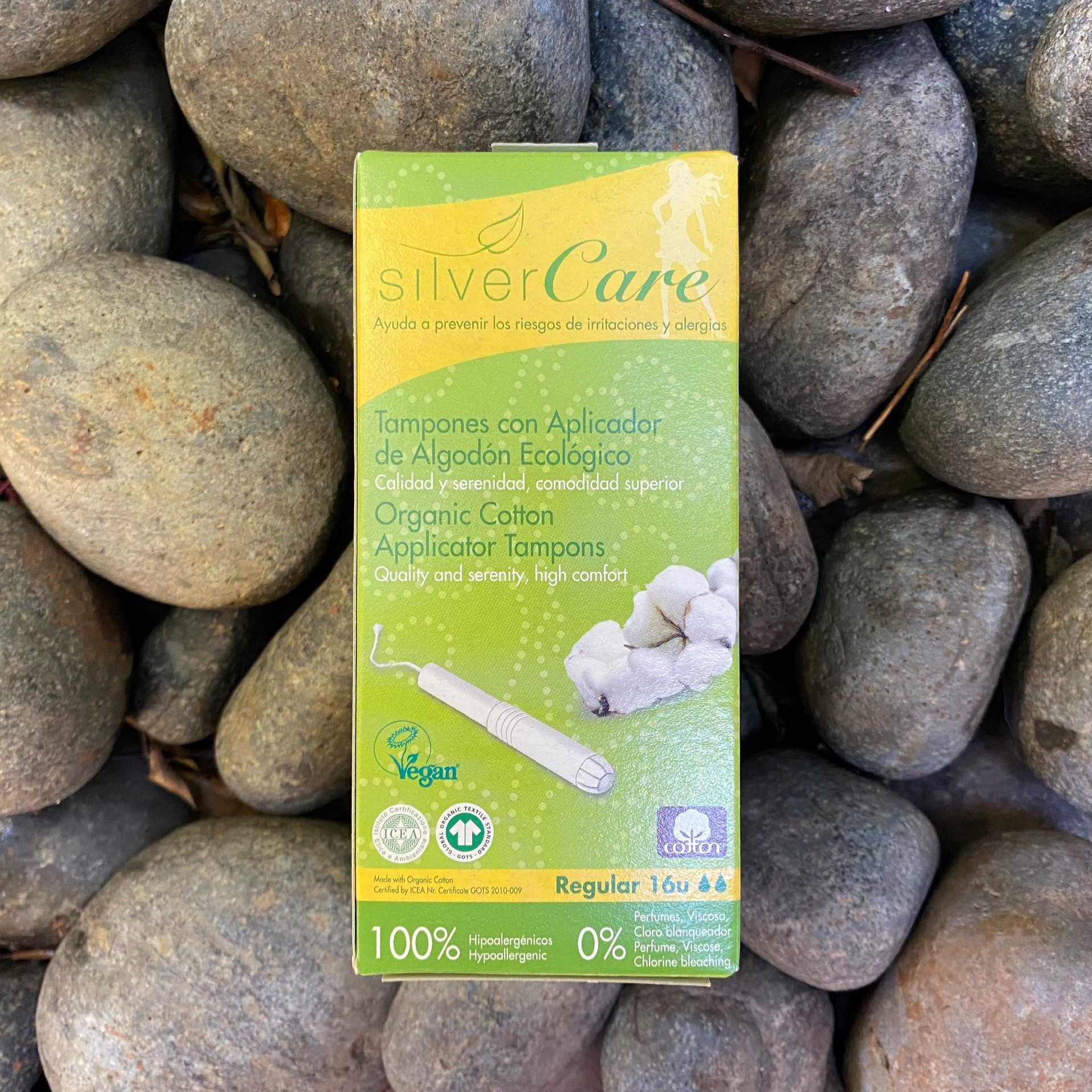 Tampon hữu cơ 2 giọt có cần đẩy Silvercare Regular 16 miếng