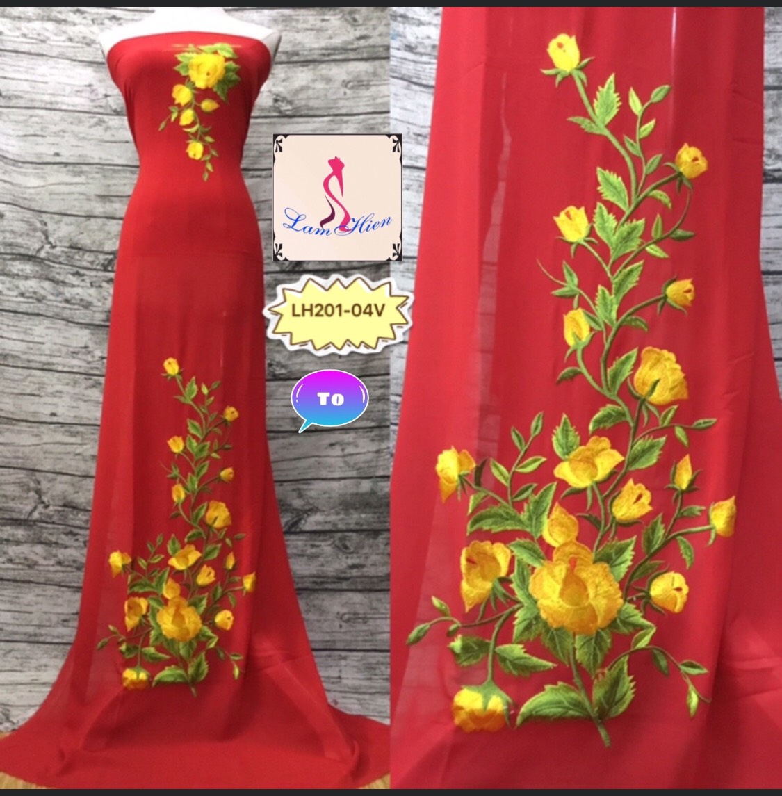 Lâm Hiền-Vải áo dài thêu LH201