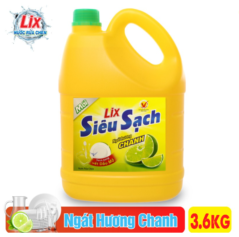 Nước rửa chén Lix Siêu Sạch 3.6kg hương Chanh