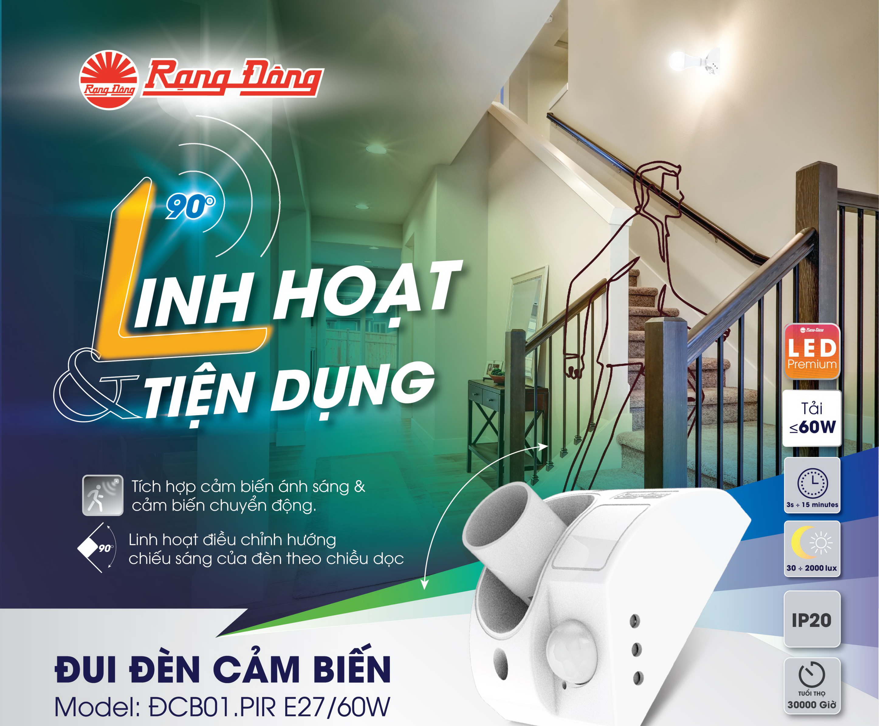 Đui đèn cảm biến chuyển động Rạng Đông