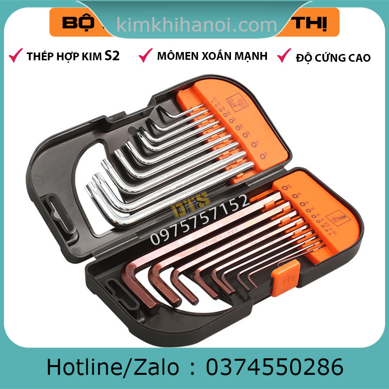 Bộ hộp 18 món lục giác bi và hoa thị có lỗ, lục giác bông Nhật Kapusi Japan, thép S2 cao cấp siêu cứng, chống ăn mòn và chịu lực tốt, phù hợp với nhiều bulong, ốc vít, Bộ lục lăng, Cây lục giác, Khóa lục giác, bộ lục giác hoa thị