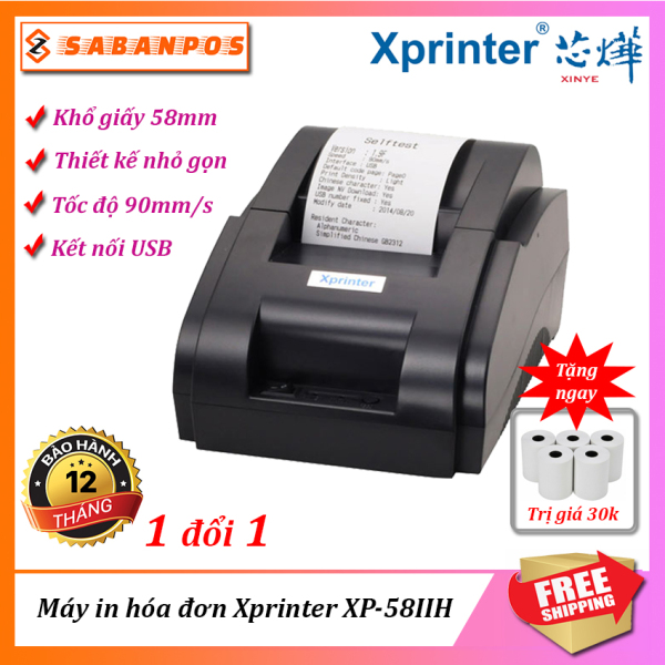 Máy in hóa đơn K58 Xprinter XP58IIH siêu rẻ [BẢO HÀNH 12 THÁNG] - TẶNG NGAY 5 CUỘN GIẤY IN - Sabanpos