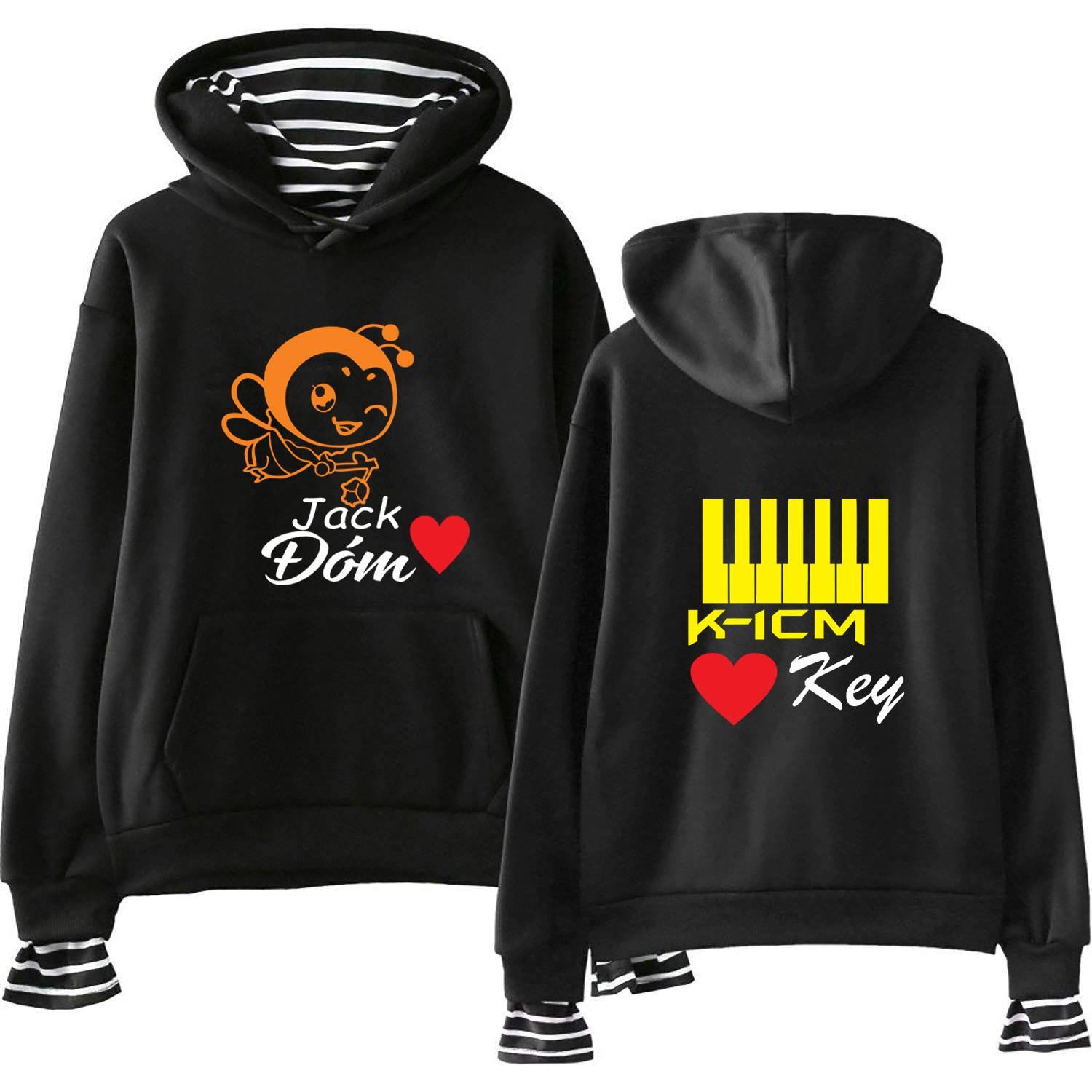 Áo hoodie JACK K-ICM ĐÓM KEYS phối cổ kẻ tay kẻ có mũ trùm