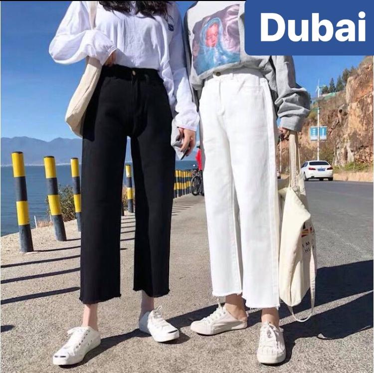 QUẦN JEAN BAGGY NỮ CHẤT BÒ TRẮNG ĐEN ỐNG RỘNG LOE HÀN QUỐC LƯNG CAO NÂNG MÔNG CAO CẤP - DUBAI FASHION