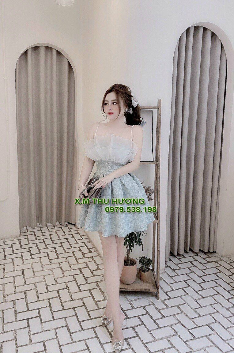 [MÃ LAZADAFAHB01 - GIẢM 30K ĐƠN 100K] Váy đầm nữ xòe xốp hoa gấm phối ngọc trai siêu xinh